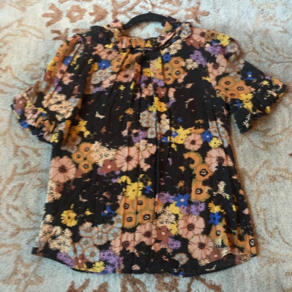 Anthropologie ODILLE Black Floral Bianka Blouse - Picture 7 of 8